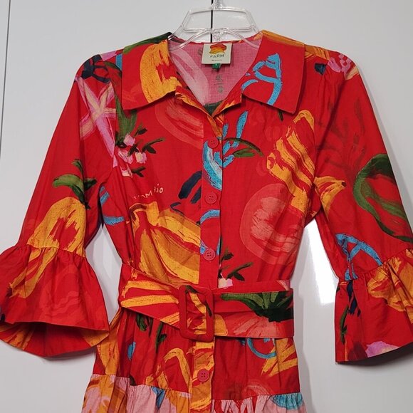 Farm Rio Red Mixed Fruits Ocean Mini Dress Size S - Picture 4 of 11